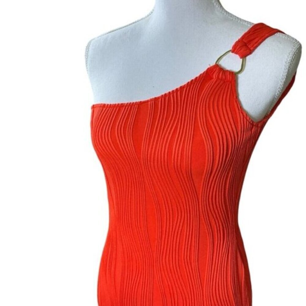 Derek Heart Gown One Shoulder Sleek Bodycon Maxi Dress Wavy Geometric Medium - Picture 10 of 16